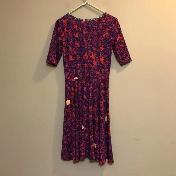 Lularoe S Limited Edition Unicorn Red Blue Yellow Rose Floral Nicole dre… - Picture 5 of 11